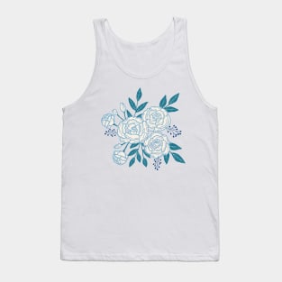 Delicate roses - White on turquoise background Tank Top